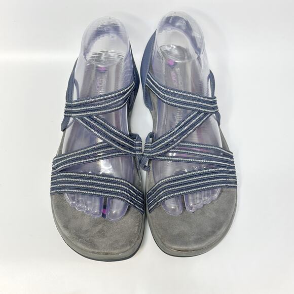 SKECHERS Memory Foam Reggae Slim Stretchy Comfort Sport Sandal Blue Gray Sz 9 - Picture 4 of 9